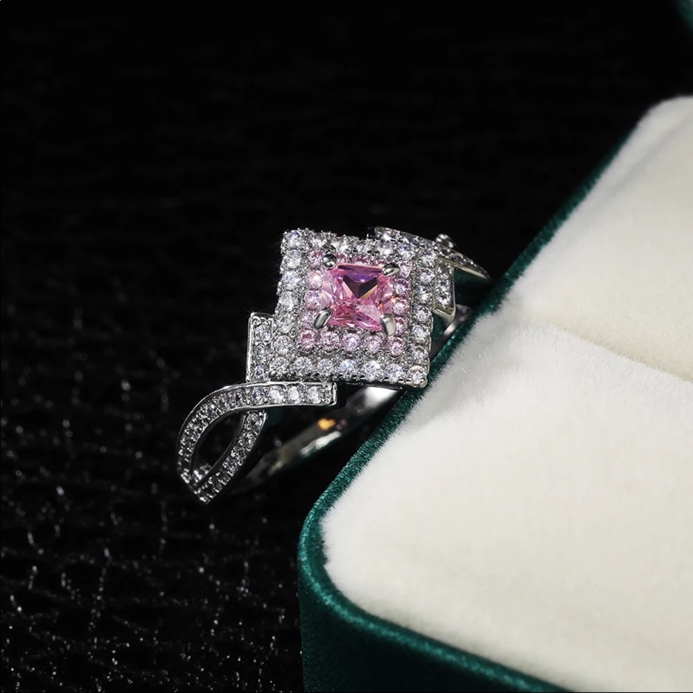New 925 Silver Princess Square Sapphire Ring - Picture 4 of 6